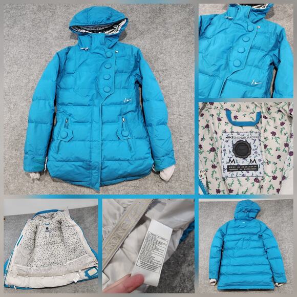 Nike Snowboarding Womens M Medium Goose Down Recco Hooded Puffer Parka Jacket - Picture 1 of 16